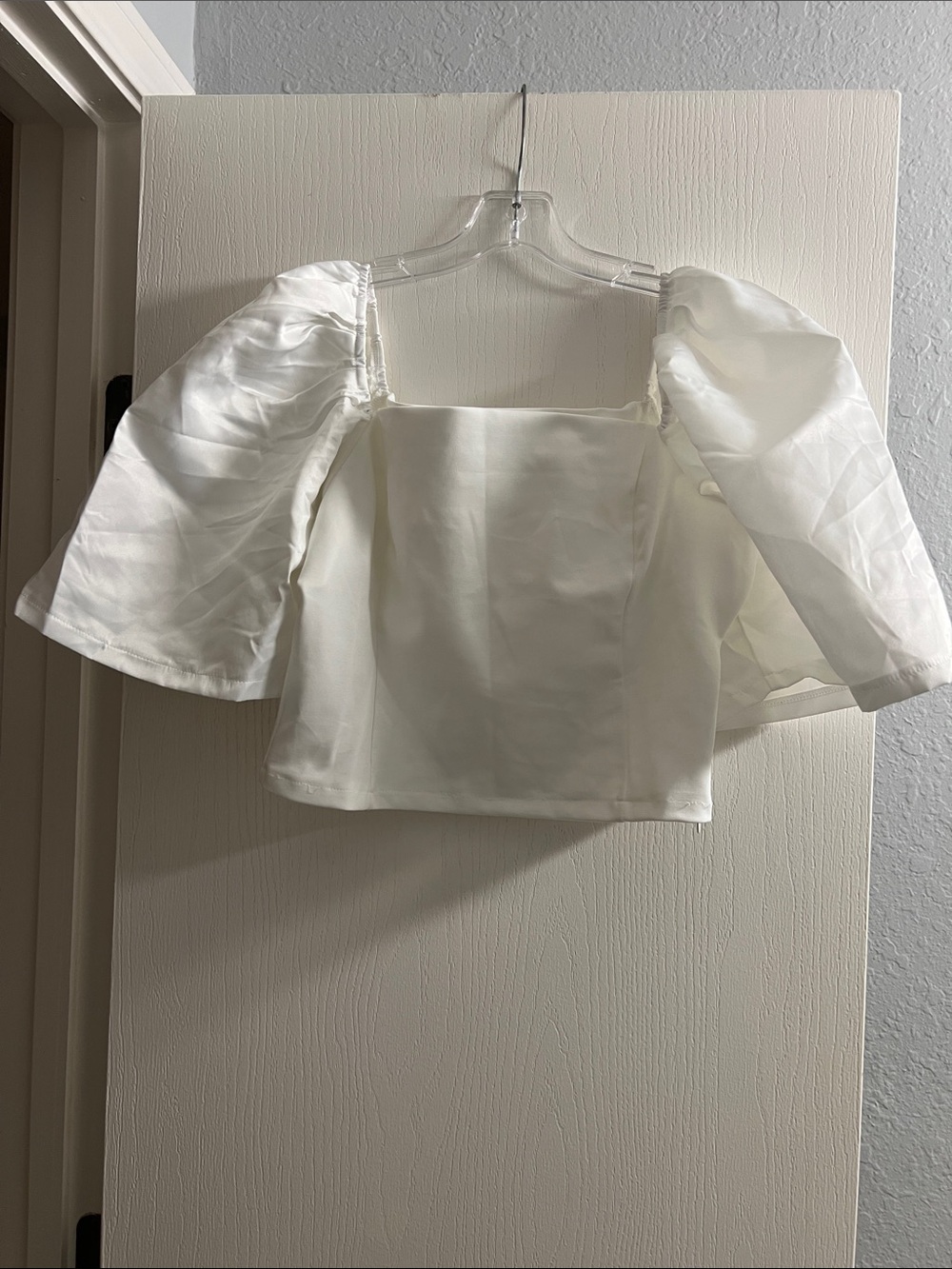 Elegant White Square-Neck Puff-Sleeve Blouse